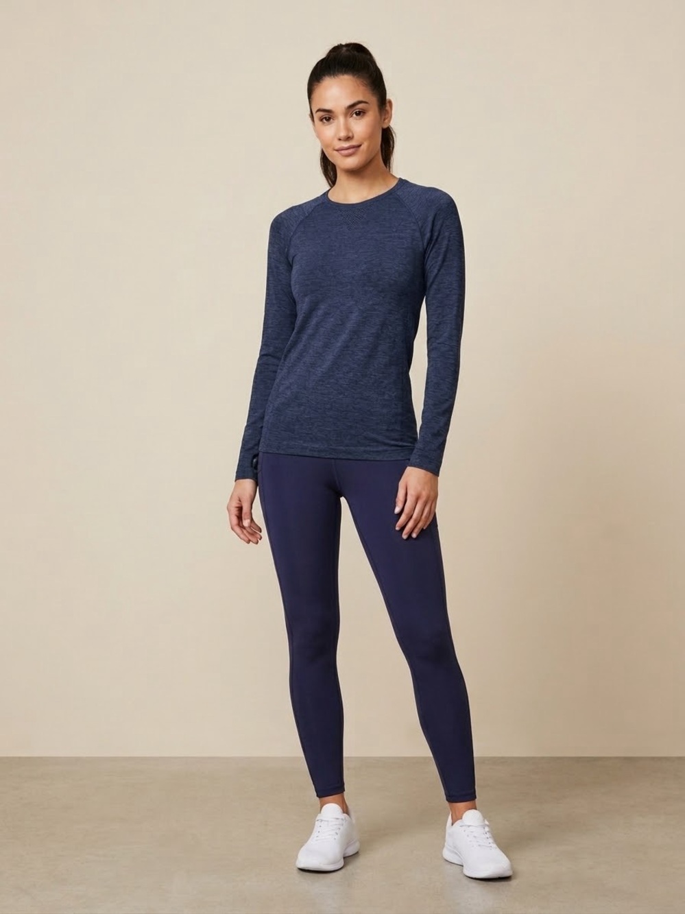FIGS Salta Seamless Long Sleeve Underscrub Top Heather Navy Blue XS